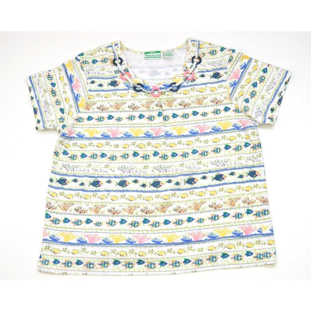 Shenanigans Petite TShirt Top Women Fish Print‎ - Size PXL